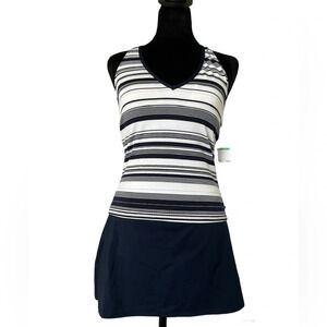 Nautica Tankini Swimsuit Set Size 8 Navy White Stripe 2 Piece NWT